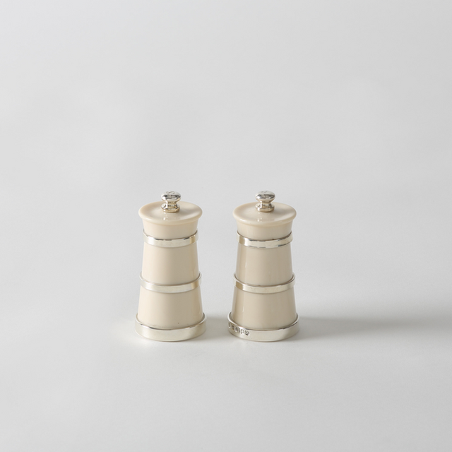 Ivorine and Silver Churn Salt and Pepper Mills