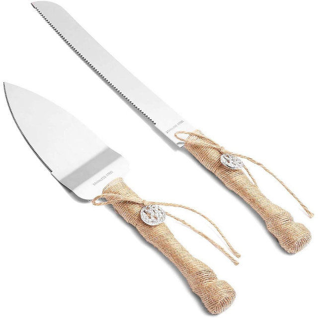 Sparkle and Bash 2 Pieces Rustic Wedding Cake Knife and Server Set