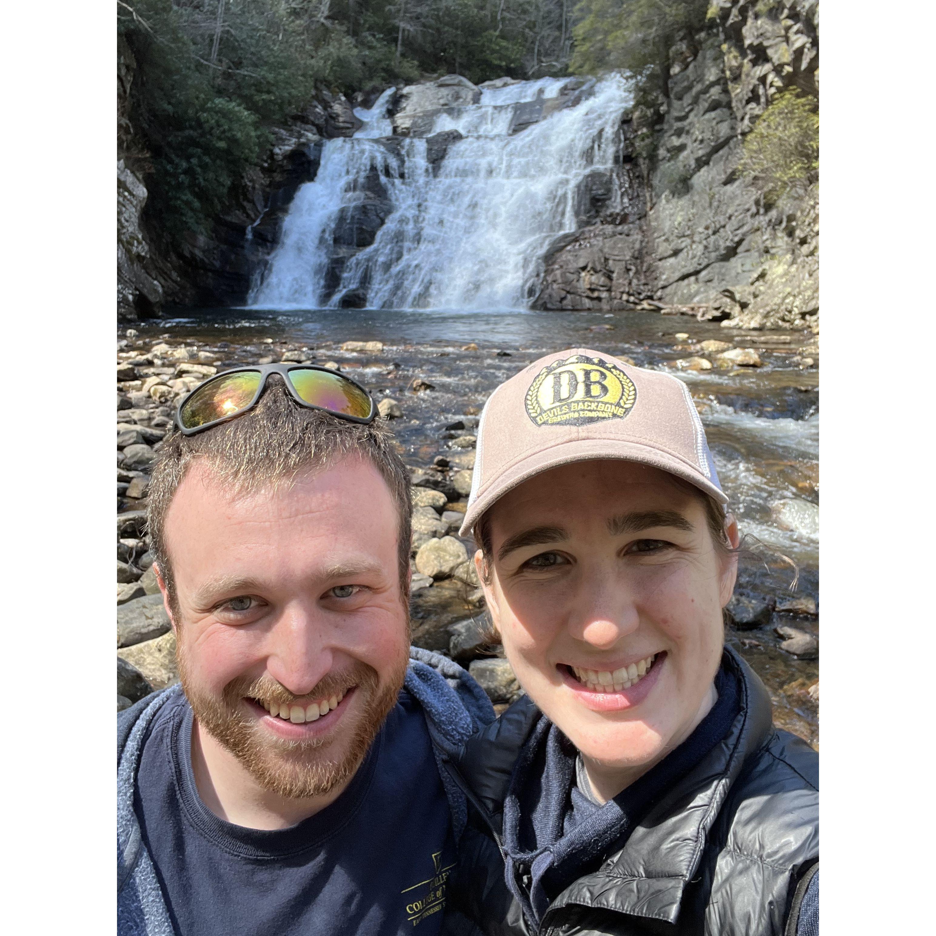 Selfie at the waterfall we found on the hike ...... in the exact opposite direction we had intended to go.