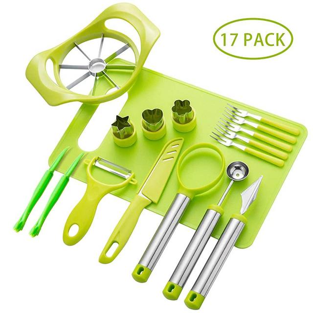 Listenman Fruit Slicer Peeler Set, Apple Corer Slicer, Melon Baller Scoop, Carving Cutter Knife, Fruit Peeler, Fruit Decorating Cutter Tools, Citrus Peeler, Chopping Board,Forks (17PCS)