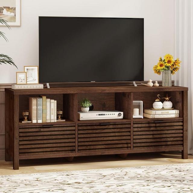 BON AUGURE TV Stand for 65/55/50 Inch TVs, Fluted Mid Century Modern Entertainment Center with Storage Drawers and Shelves, Wood Television Media Console Cabinet for Living Room,Bedroom (Rustic Oak)