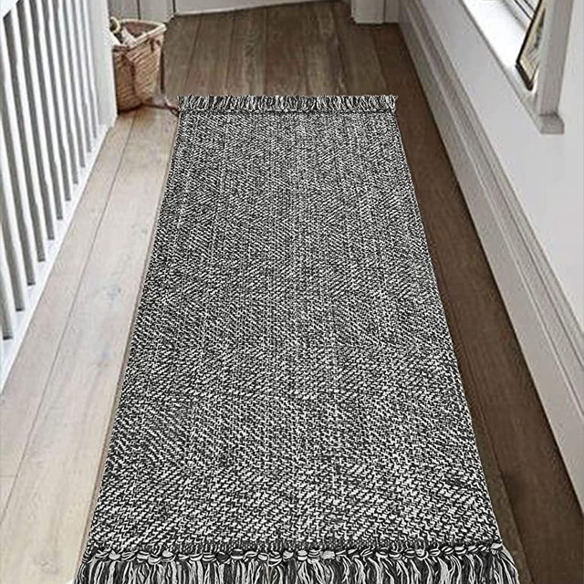 Collive Hallway Runner Rug, 2' x 6' Hand-Woven Reversible Washable Entryway Rug, Grey Cotton Modern Farmhouse Laundry Room Rug Long Carpet for Bathroom Sink Foyer Bedroom
