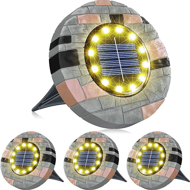 Biling Solar Ground Lights Outdoor with 12 LEDs, Bright Solar Lights Outdoor Waterproof LED Solar Disk Lights for Pathway Garden Yard and Walkway (Warm White 4 Pack) …