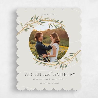 Grey Scalloped Wedding Save the Date - Stefana Photo