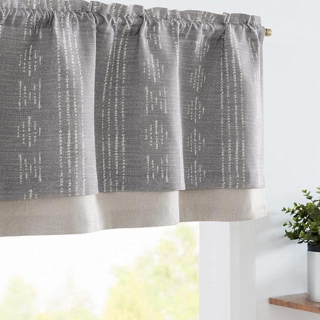 jinchan Geometric Striped Boho Valance Curtains Blackout Double Layer Valance for Windows 18 Inch Farmhouse Window Treatment for Kitchen Living Room Bedroom Rod Pocket 1 Panel Taupe Grey