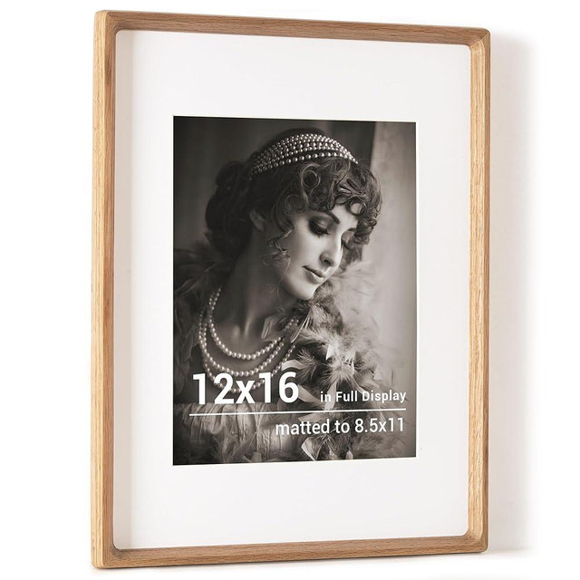 12x16 Picture Frame, USA-Sourced Oak Wood Photo Frames with HD Tempered Glass, Handcrafted Rounded Corner 12 x 16 Wooden Frames Matted to 8.5x11 Photos, Horizontal or Vertical Wall Display