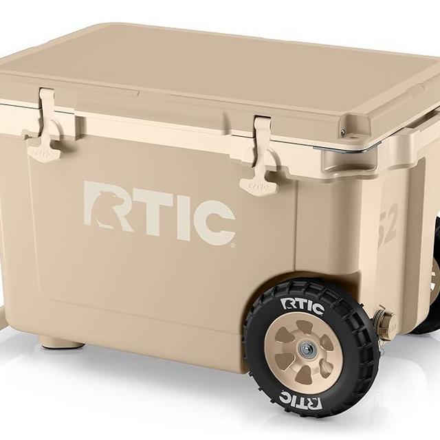 RTIC 52 Quart Ultra-Light Wheeled Hard Cooler Insulated Portable Ice Chest Box for Beach, Drink, Beverage, Camping, Picnic, Fishing, Boat, Barbecue, 30% Lighter Than Rotomolded Coolers