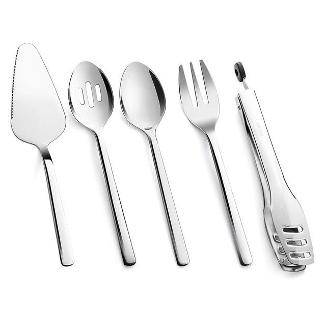 KINGSTONE Large Hostess Serving Utensils Sets,18/10 Stainless Steel Heavy Duty 10inch Serving Spoons,Slotted Spoons,Serving Fork,Serving Tongs, Cake Pie Server For Buffet, Wedding, Party