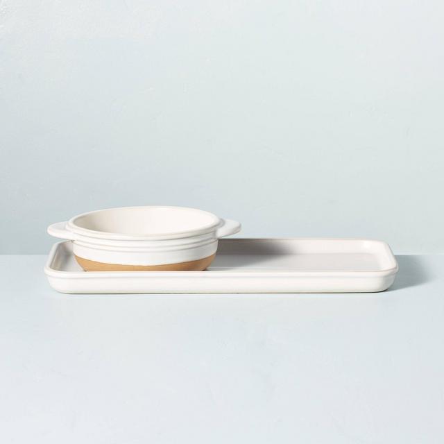 Stoneware Soup Bowl & Sandwich Tray Set Sour Cream - Hearth & Hand™ with Magnolia