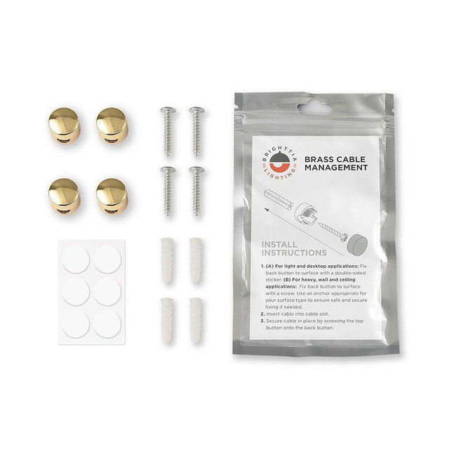 BRIGHTTIA Cable Clips - Cord Management Brass Buttons - Multipurpose Wire Holder Organizer System for Home, Office, Dorm and Car - Gift for Him, Her and Students - 4 Pack (Gold)
