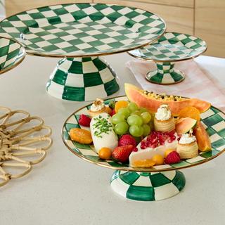 Emerald Check Stainless Steel Pedestal Platter