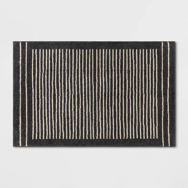 2'6"x4' Washable Washable Knitted Stripe Accent Rug Gray - Threshold™