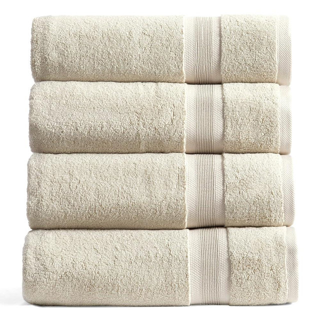 Springtree Home Luxury Viscose from Bamboo Bath Towel Set of 4 | 35% Viscose from Bamboo - 65% Cotton | Absorbent Quick-Dry Towels for Bathroom | Oeko-TEX Standard 100 Cotton | Sand