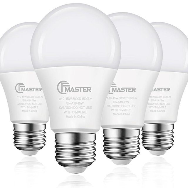 CFMASTER A19 LED Light Bulb, LED Bulbs 100 Watt Equivalent, 3000K Warm Light Bulbs, 1500 Lumens, E26 Standard Base Lightbulb, Non-Dimmable 15 Watt Soft White Bulbs for Home, ETL Listed(4-Pack)