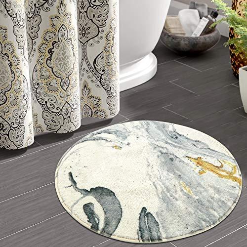HAOCOO Round Bathroom Rugs 2ft Beige Marble Velvet Bath Mat Non-Slip Door Carpet Soft Luxury Microfiber Machine-Washable Floor Rug for Doormats Tub Shower