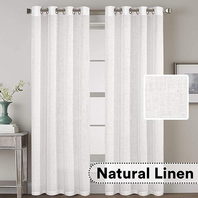 H.VERSAILTEX Pair Set Nickel Grommet Natural Linen Blended Window Treatment, Premium Soft Rich Light Reducing Curtain Panels for Living Room - 52x84-Inch-Off White