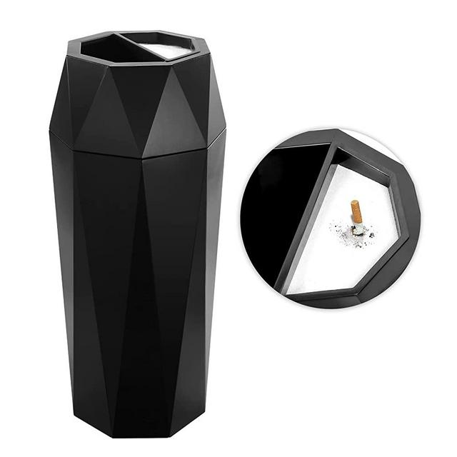 BEAMNOVA Stainless Steel Trash Can with Lid Black Commercial Open Top Outdoor Garbage Enclosure Yard Garage Modern Indoor Industrial Heavy Duty Metal Waste Container 12x12x28 inch, Black Metallic