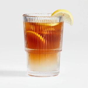 Atwell 16-Oz. Moss Clear Stackable Ribbed Double Old-Fashioned Glass | Crate & Barrel