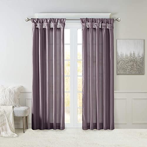 Madison Park Emilia Faux Silk Curtain with Privacy Lining, DIY Twist Tab Top, Window Drapes for Living Room, Bedroom and Dorm, 50x84, Purple