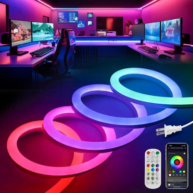 VOEWT LED Neon Lights,IC+RGB 32.8FT Rope Lights Control with App/Remote,Multiple Modes,DIY Design,Outdoor IP65 Waterproof,24V Flexible LED Strip Lights for Bedroom,Gaming,Party Decoration