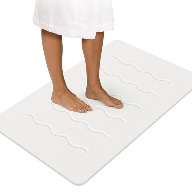 OTHWAY 32"x 20" Stone Bath Mat Large, Diatomaceous Earth Bath Mat for Bathroom Quick Drying Absorbing, Long Non-Slip Diatomite Hard Stone Shower Mat Instant Dry(White Grey)