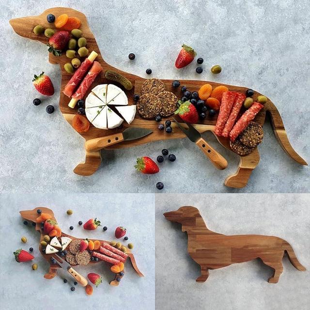 Dachshund Lovers Gifts, 15.7 Inch Wooden Cheese Boards Charcuterie Boards Extra Large for Kitchen, Funny Holiday Wood Dinner Plates Food Tray for Party Wedding Christmas Decor