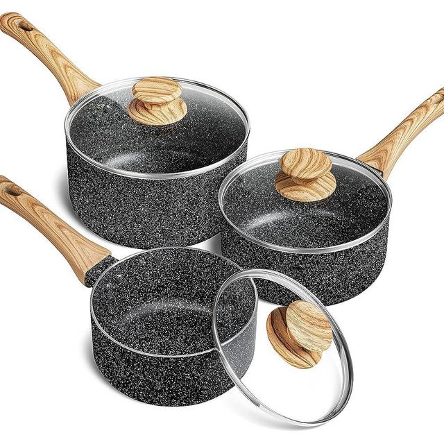 MICHELANGELO Saucepan Set with Lid,Nonstick Sauce Pan with Lid 1QT+2QT+3QT, Stone Saucepan Set, Small Pot with Lid, Granite Sauce pan 3 Piece, Sauce Pots, Black