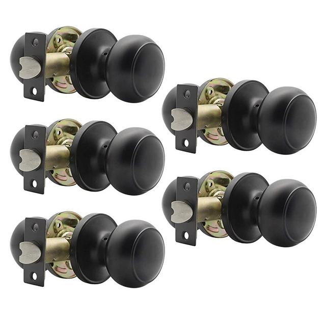 Probrico Passage Interior Door Knobs Hall and Closet Door Handle Keyless Black Lockset Stainless Steel 5 Pack