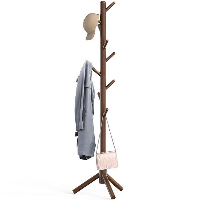 Simple Houseware Wooden Coat Rack Stand Garment Adjustable Tree Rack, 9 Hooks, Walnut
