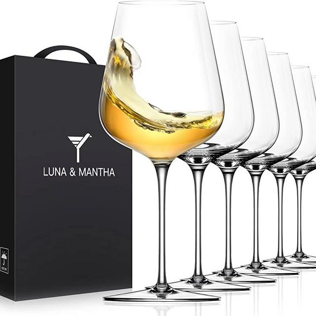 LUNA & MANTHA Wine Glasses Set of 6, Crystal White