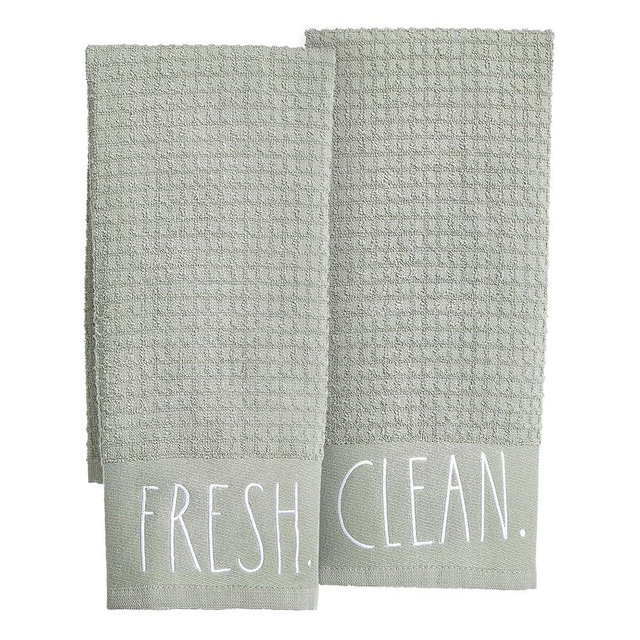 Rae Dunn Hand Towels, Embroidered Decorative Hand Towel for Kitchen and Bathroom, 100% Cotton, Highly Absorbent, 2Pack, 16x26, Embroidered Fresh/Clean