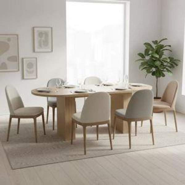 Homy Casa 63" Oval Dining Table Seats 6 with Fluted Base, Light Oak