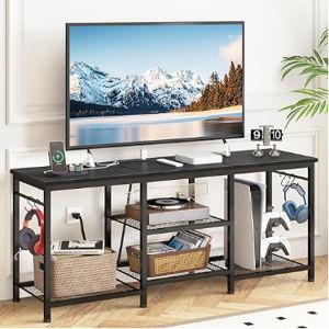 TV Stand with Power Outlet and Open Storage Shelves