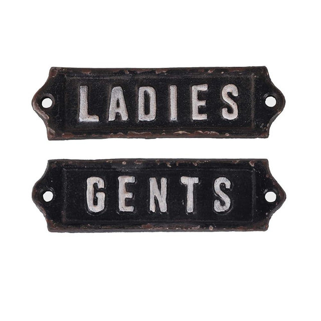 NIKKY HOME Bathroom Signs Set of 2 Gents Ladies Restroom Sign Decorative Women Men Toilet Sign Metal Cast Iron Rustic Plaque Wall Mounted Decor Vintage for Shop Offices Businesses Hotel Bar, Black