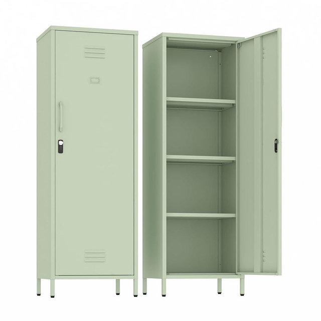Epochsteele Metal Locker Storage Cabinets Lockable Single File Storage Cabinet with Door and Removable Shelves Kids Locker for School Gym Pantry Kitchen (Green)