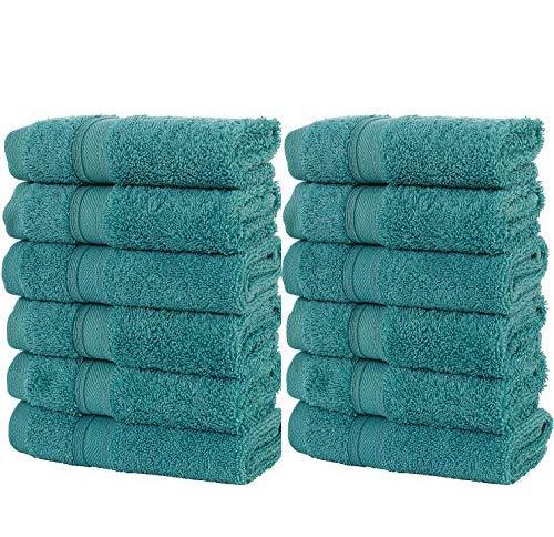 Hammam Linen 100% Cotton Bath Towels Soft and Absorbent, Premium Quality (13x13 12 Piece Set Wash Cloths, Green Water)