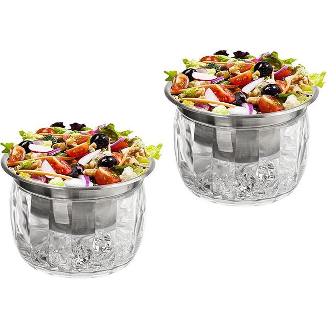 ZENFUN 20 Oz Dip Chiller with Acrylic Ice Bowl Base, Stainless Steel Ice Chilled Serving Dish Iced Salad Bowl Set for Chilled Pasta, Potato, Dressing, Fruit