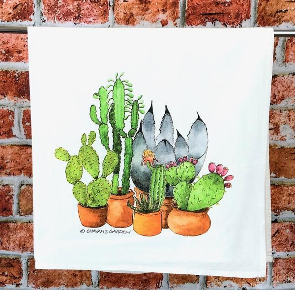 Succulents & Cactus Flour Sack Tea Towel