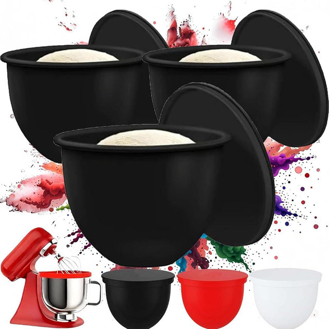 Pimluity Silicone Bowl Inserts for Kitchen Aid 5Qt Tilt-Head Mixers – 3pc Set,Mixing Bowl Insert with Lids Compatible Reusable Liners for Baking/Cooking, No Replacement Bowls Needed (Black)