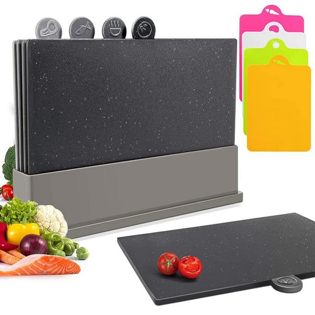 Index Chopping Board Set With Food Icons, Professional Plastic Cutting Board and Easy Storage Non-Slip Base for Kitchen, 4-piece Free Colored Cutting Board Mats