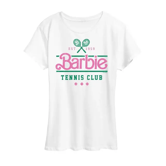 Women's Barbie Tennis Club EST 1959 Short Sleeve Graphic T-Shirt - White - Medium