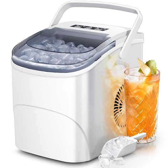 Electactic Ice Makers Countertop,26Lbs/24H,9 Cubes in 6 Mins,Portable Ice Maker Machine with Self-Cleaning,2 Sizes of Bullet Ice,Perfect for Home Kitchen(White)