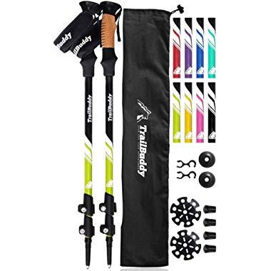 TrailBuddy Trekking Poles - 2-pc Pack Adjustable Hiking or Walking Sticks - Strong, Lightweight Aluminum 7075 - Quick Adjust Flip-Lock - Cork Grip, Padded Strap