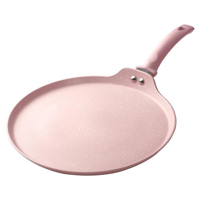 Innerwell 11 inch Nonstick Crepe Pan, Granite Coating Flat Skillet Dosa Tawa Tortilla Pan, Pink Large Pancake Griddle Comal Pan, Compatible with All Stovetops, PFOA Free