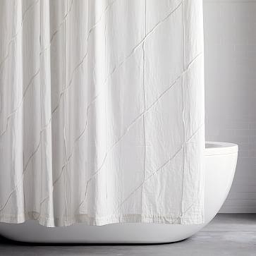 Pleated Grid Shower Curtain - White
