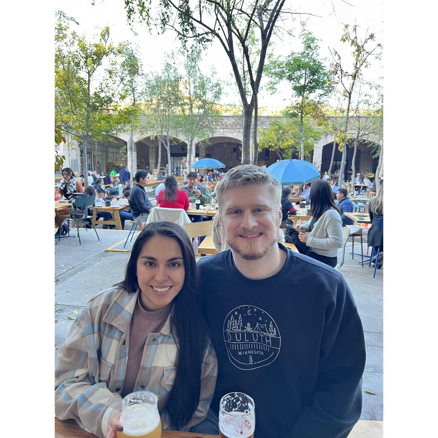 Having delicious food and beer at Cervecería Hércules. A restored 19th century textile factory turned brewery in Querétaro.
