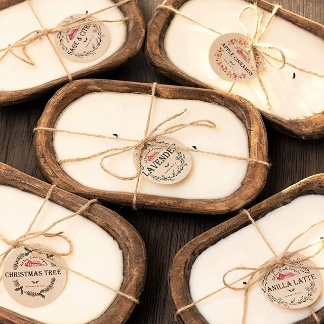 Red Barn Candle Company Wood Dough Bowl Candles | 100% All-Natural Soy Wax & Essential Oil Infused | Pet Safe + Odor Eliminating | Wooden Tray | Centerpiece Farmhouse Décor (Christmas Tree, 3-Wick)