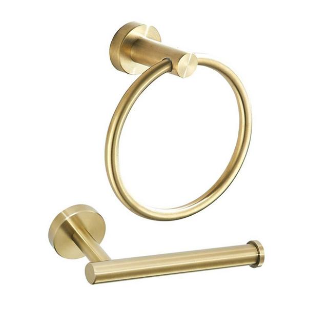 WEIKO Gold Towel Ring Toilet Paper Holder, Bathroom Hardware Brushed Gold Hand Towel Holder 2 Pieces Wall Mount Bathroom Accessories Set Stainless Steel