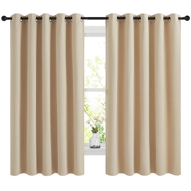 NICETOWN Blackout Curtains Panels for Bedroom, 2 Panels, 66 x 60 Inch, Biscotti Beige, 3 Pass Microfiber Noise Reducing Thermal Insulated Solid Ring Top Blackout Window Drapes