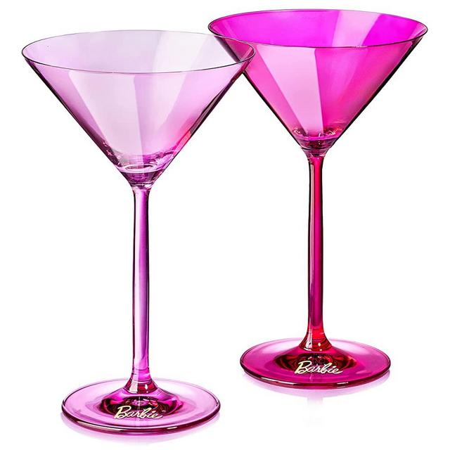 Barbie Martini Glasses, Barbie x Dragon Glassware Collection, Magenta and Pink Crystal Cocktail Glasses, Officially Licensed with Premium Packaging for Gifting, 8-Ounce, Set of 2